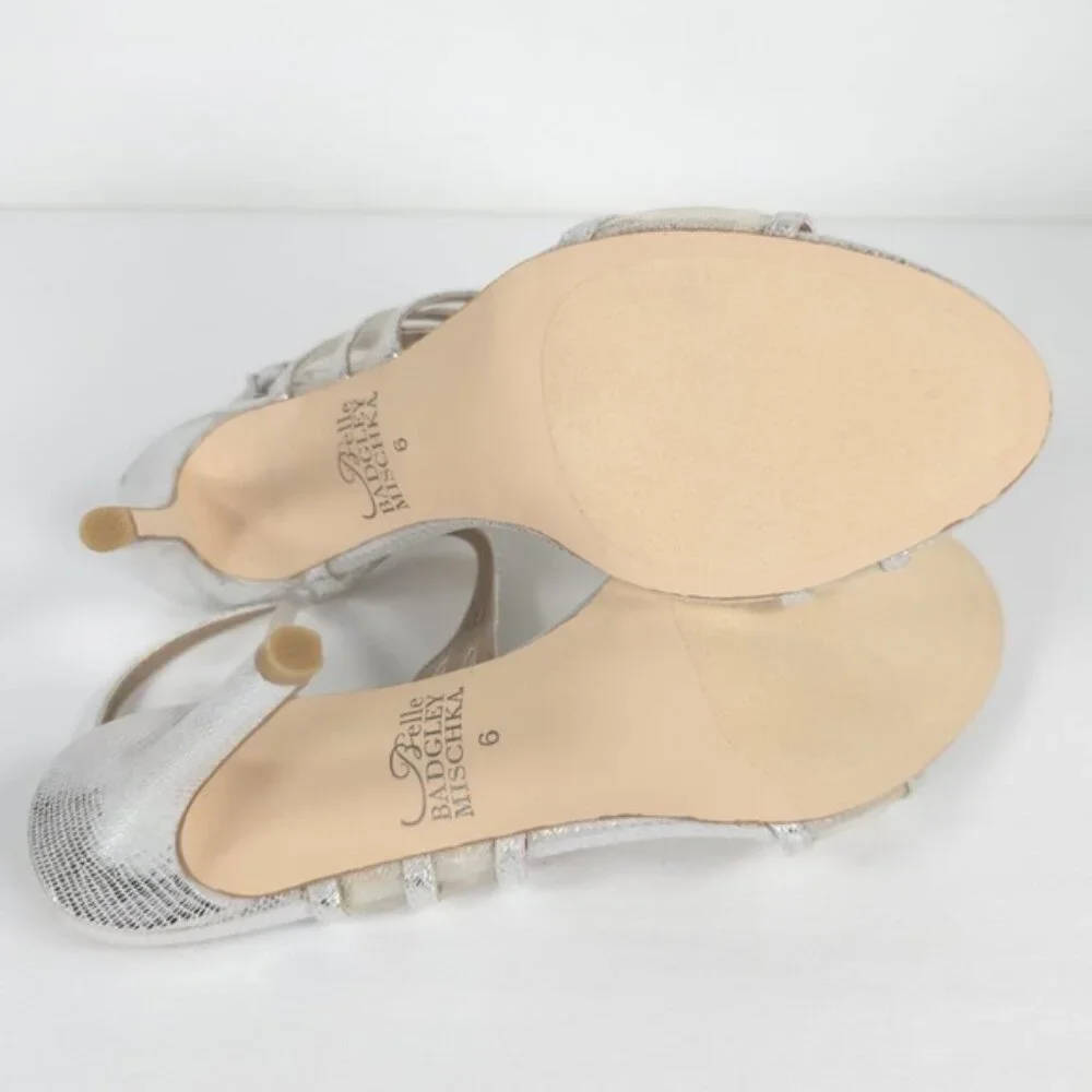 NWB BELLE BADGLEY MISCHKA NOVA SILMET‎ Heel Sandals Stunning Silver NB1140 Sz 6